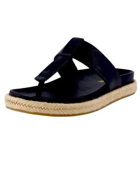 Joie Espadrille Thong Slide Sandals Black Boho Vegan Leather Style Nacho Size 8